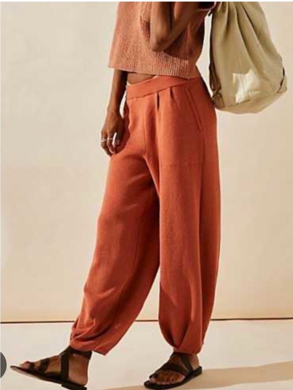 Free People Rust Orange Wide-Leg Knit Trousers